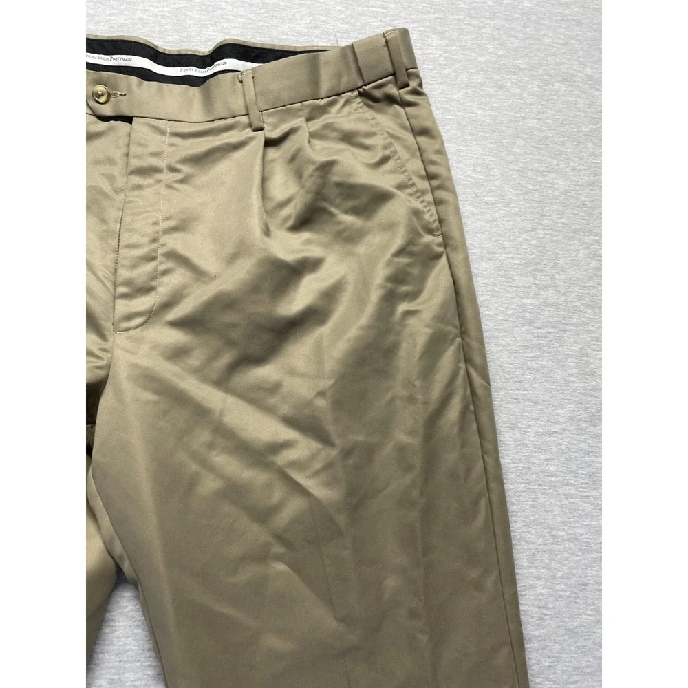 Perry Ellis Portfolio Dress Pants Mens 37x30.5 Tan Pleated Front Cuffed Hem